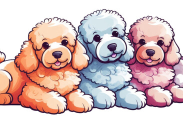 Several cute poodle puppies next to each other. Isolation on a transparent background. - obrazy, fototapety, plakaty