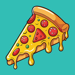Slice of pizza melted cartoon icon illustration.