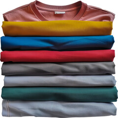 Colorful cotton t-shirts stacked cut out on transparent background