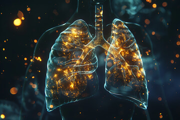 Impressive wireframe-based visualization against a radiant translucent backdrop, featuring the intricate structure of human lungs, perfect for medical-themed designs and health concepts - obrazy, fototapety, plakaty