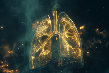Impressive wireframe-based visualization against a radiant translucent backdrop, featuring the intricate structure of human lungs, perfect for medical-themed designs and health concepts