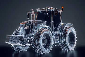 Elegant wireframe-based visualization against a radiant translucent backdrop, featuring the robust silhouette of a tractor, perfect for agriculture-themed designs and modern technology concepts