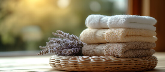 Soft towels and flowers. Spa, relaxation and bath theme. Beauty and health care.
