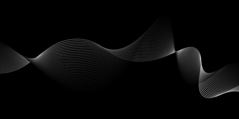 abstract background. white light waves on a black background.Abstract music wave element for design. Element for design isolated on black.Digital structure with particles.