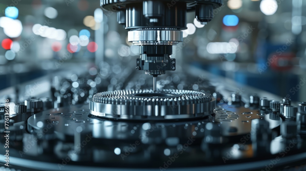 Poster close-up of a critical sensor in action within a high-tech, automated production line