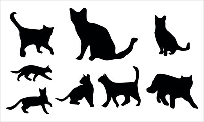 Cat silhouette with various expressions set of 8 vector illustration - obrazy, fototapety, plakaty