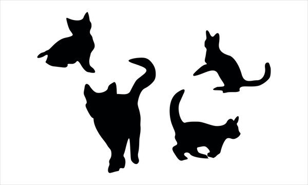 Cat silhouette with various expressions set of 4 vector illustration