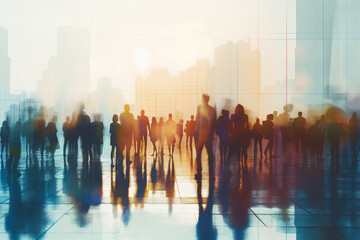 City Stride: The Rhythm of Business Life,  The blur of movement juxtaposed with the clear city...