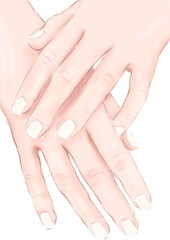 Illustration de mains de femme avec des ongles non vernis où on peut dessiner un nail art, coloriage sur le thème de la manucure pour salon de beauté