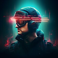 Futuristic Sci-Fi Soldier: Neon-Illuminated Armor and Advanced Technology