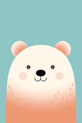 Simple Minimalist Flat Illustration of a Cute Bear in Pastel Tones, Against a Light Blue Background. Close-Up Portrait with a Sweet and Happy Facial Expression. Graphic Design Style