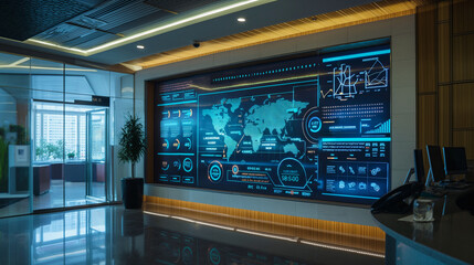 Futuristic Control Room with Interactive Data Screens, Corporate Technology