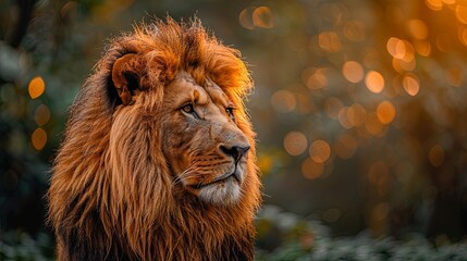 A powerful, handsome lion with a thick, flowing mane stands tall, radiating strength, nobility, and timeless beauty in the heart of the wild. Generated by AI.