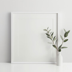 Minimalist Home Decor with White Frame and Olive Branch, Elegant Interior Design