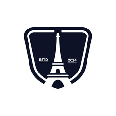 Shield with Symbol of France Eiffel Tower Building logo design