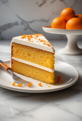 Orange cake on white dish