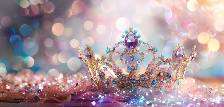 A whimsical birthday crown adorned with glitter and jewels, fit for a birthday royalty.