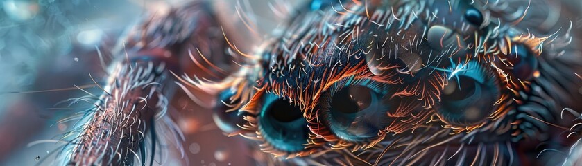 Detailed view of a spiders eye cluster - obrazy, fototapety, plakaty