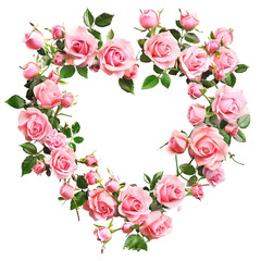 Heart shape frame floral pink roses flower petal plant on transparent background 