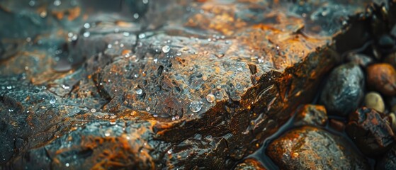 Macro photography of a wet rock