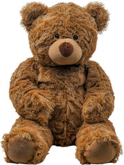 Plush teddy bear sitting cut out on transparent background