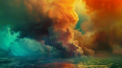 A sea holds the Earth aloft its smoke a cry for help amidst vibrant, hopeful colors Urgent and beautiful