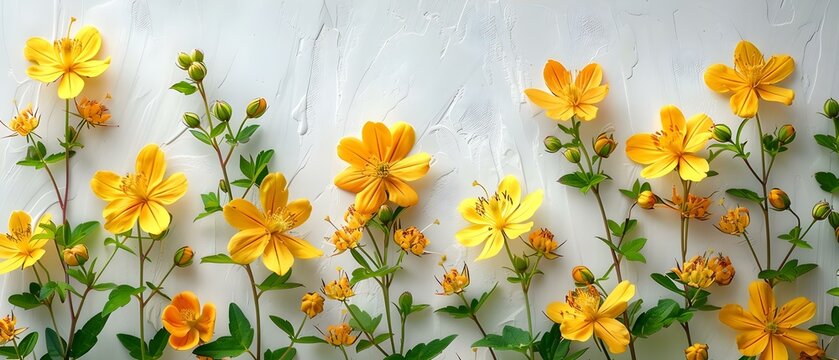 Vibrant St John's Wort Flowers on a White Background. Concept Flower Photography, St John's Wort, Vibrant Colors, White Background, Nature Photography