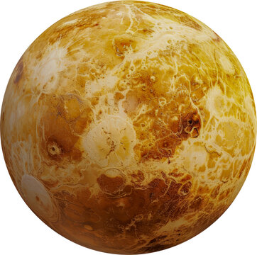 Venus planet with detailed surface cut out on transparent background