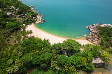 Aerial view of the Haad than sadet beach in Koh Phangan island, Thailand - 776146315