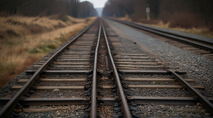 Fototapeta na wymiar Photograph of Bare Train Tracks: Minimalist Railway Scene.generative.ai