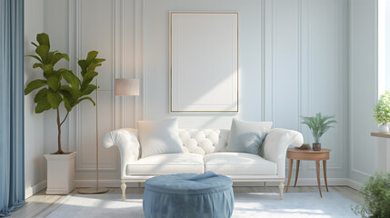 Fototapeta na wymiar Bright and Airy Modern Living Room Interior with White Sofa