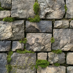Nature's Embrace: Moss and Plants Growing on Stone Wall