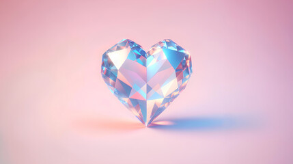 Crystal clear heart and copy space pastel color background, pink blue