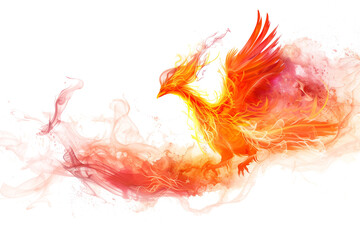Mythical Phoenix in Fiery Flight - Isolated on White Transparent Background, PNG

