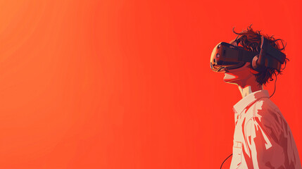 boy using virtual reality glasses, copy space