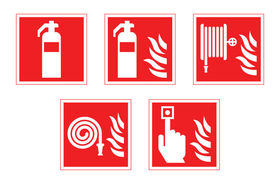 classic fire extinguisher hose alarm sign set