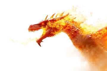 Fantasy Dragon Breathing Fire - Isolated on White Transparent Background, PNG
