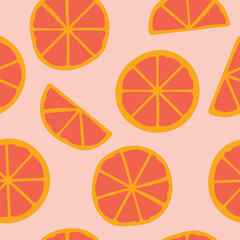 red orange or grapefruit seamless summer pattern; It's ideal for use in beverage packaging, kitchen textiles, or tropical-themed designs- vector illustration