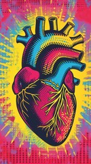 Human heart in pop art style, love and life pulsating in vibrant hues