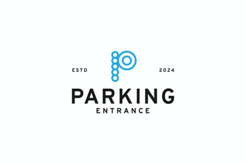 futuristic parking entrance icon logo vector design template with modern and elegant styles. outline parking sign logo design vector illustration for company and business
