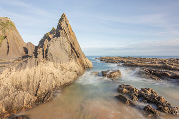 Fototapeta na wymiar Geopark located on Saturraran Beach on the northern coast of Spain.