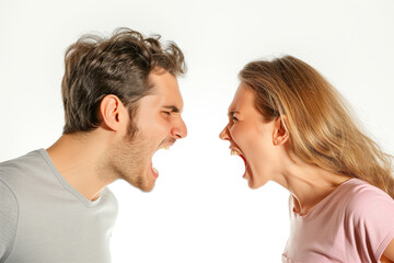 couple yelling at each other isolated on white