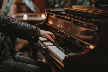 A person lost in the melody and rhythm virtuously playing the piano - obrazy, fototapety, plakaty