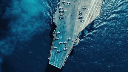 The aircraft carrier, complete with a collection of powerful fighter jets. - obrazy, fototapety, plakaty