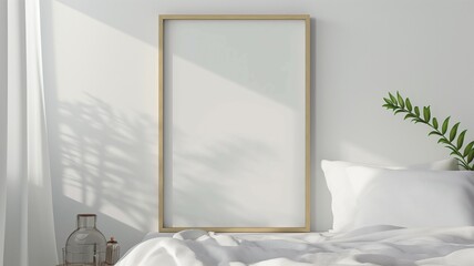 Frame mockup, frame mockup wall background for painting and poster framing, modern home interior bedroom background, 3D render