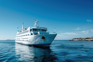 Fototapeta na wymiar Big white ferry on the sea or ocean