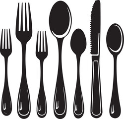 Set of Cutlery Icon black Silhouette Spoon Fork Knife on white background	
