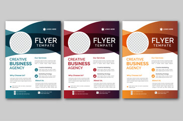 A bundle of 3 templates of different colors a4 flyer template, modern business flyer template, abstract business flyer, simple flyer and creative design. Corporate business flyer, vector templates