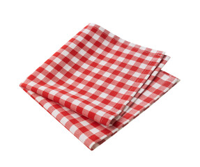 Checkered napkin isolated on white. Picnic folded towel. Tablecloth.
