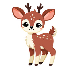 Cute happy deer, little sarna, funny roe. Сute autumn forest animal isolated on white background. Flat vector illustration. Fall season stickers and clipart. © Yuliia Sydorova